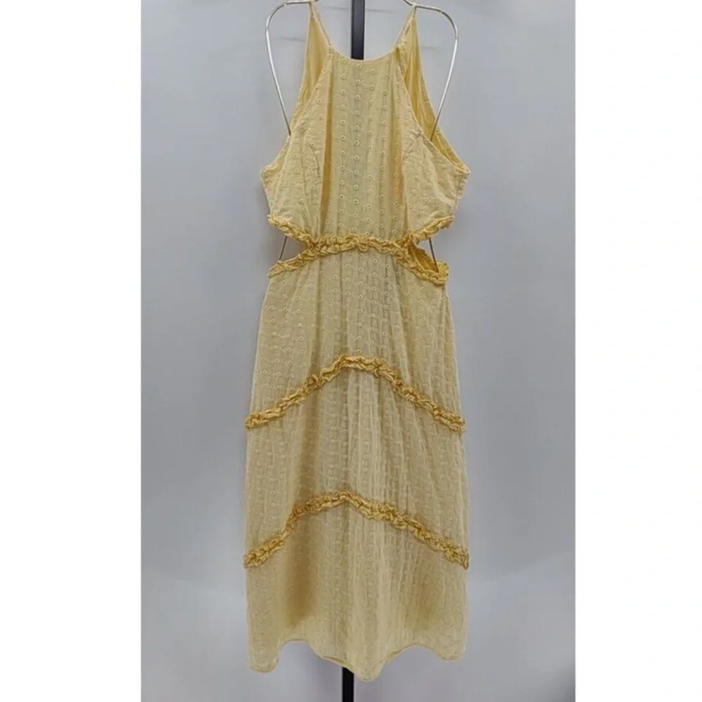 NWT Lulus Perfectly Serene Light Yellow Eyelt Ruffles Tie back midi dress - Picture 4 of 4